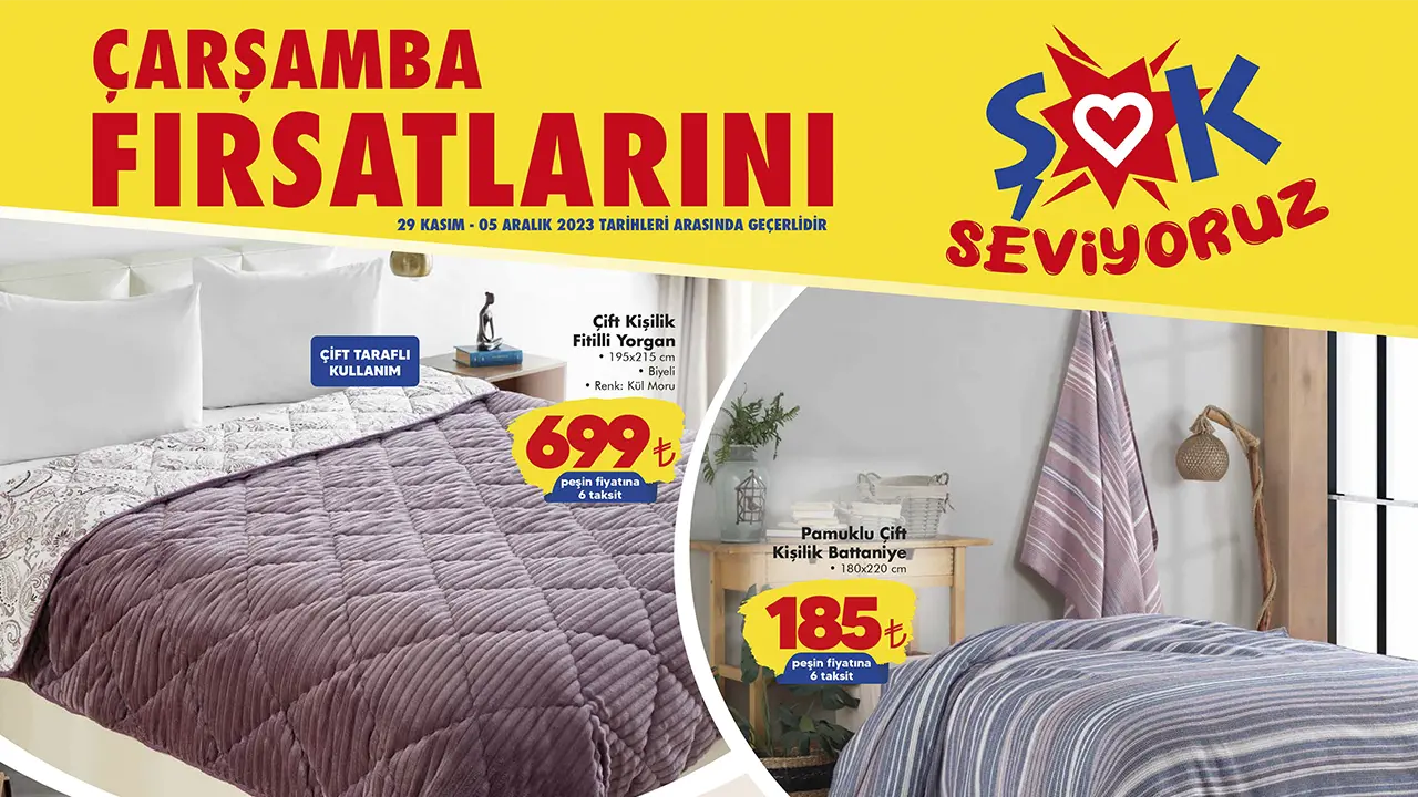 Uşak Şok Market'te Sıcacık İndirim! Battaniye 165 TL, Yorgan ve Halı...