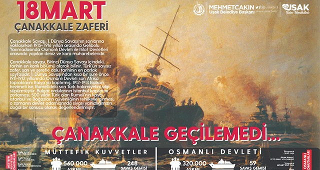 BELEDİYE BAŞKANI ÇAKIN'DAN 18 MART ŞEHİTLERİ ANMA GÜNÜ VE ÇANAKKALE DENİZ ZAFERİ'NİN 105. YIL DÖNÜMÜ MESAJI