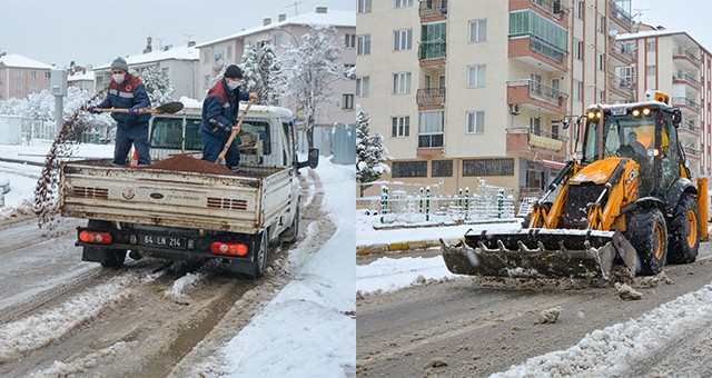 Uşak Belediyesi Ekipleri Karla Mücadele Ediyor