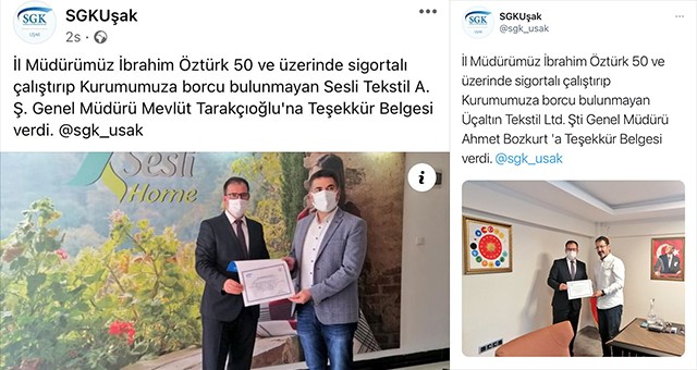 SSK ,SESLİ TEKSTİL VE ÜÇALTIN İPLİK’İ ÖDÜLLENDİRDİ