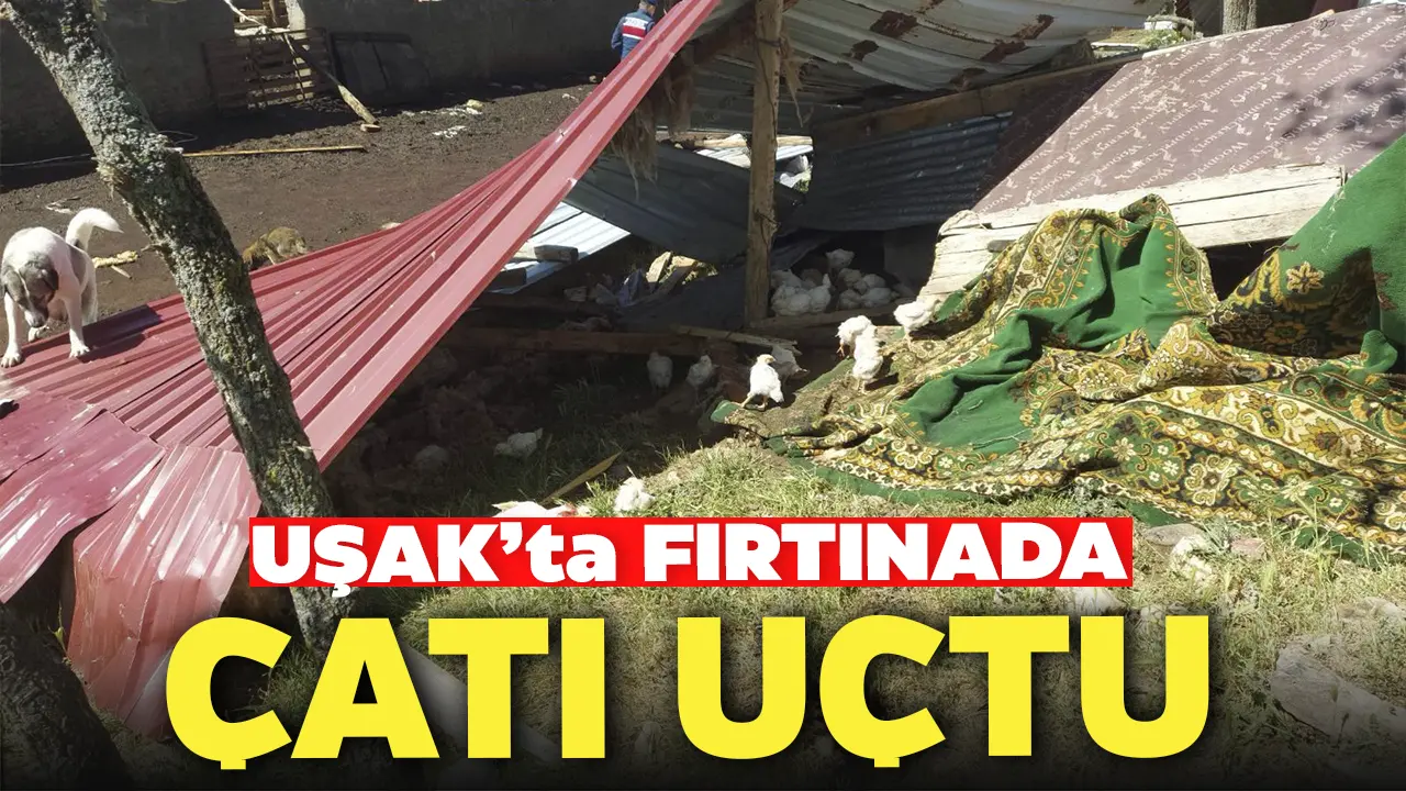 Uşak'ta fırtına nedeniyle bazı ev ve ahırların çatısı uçtu