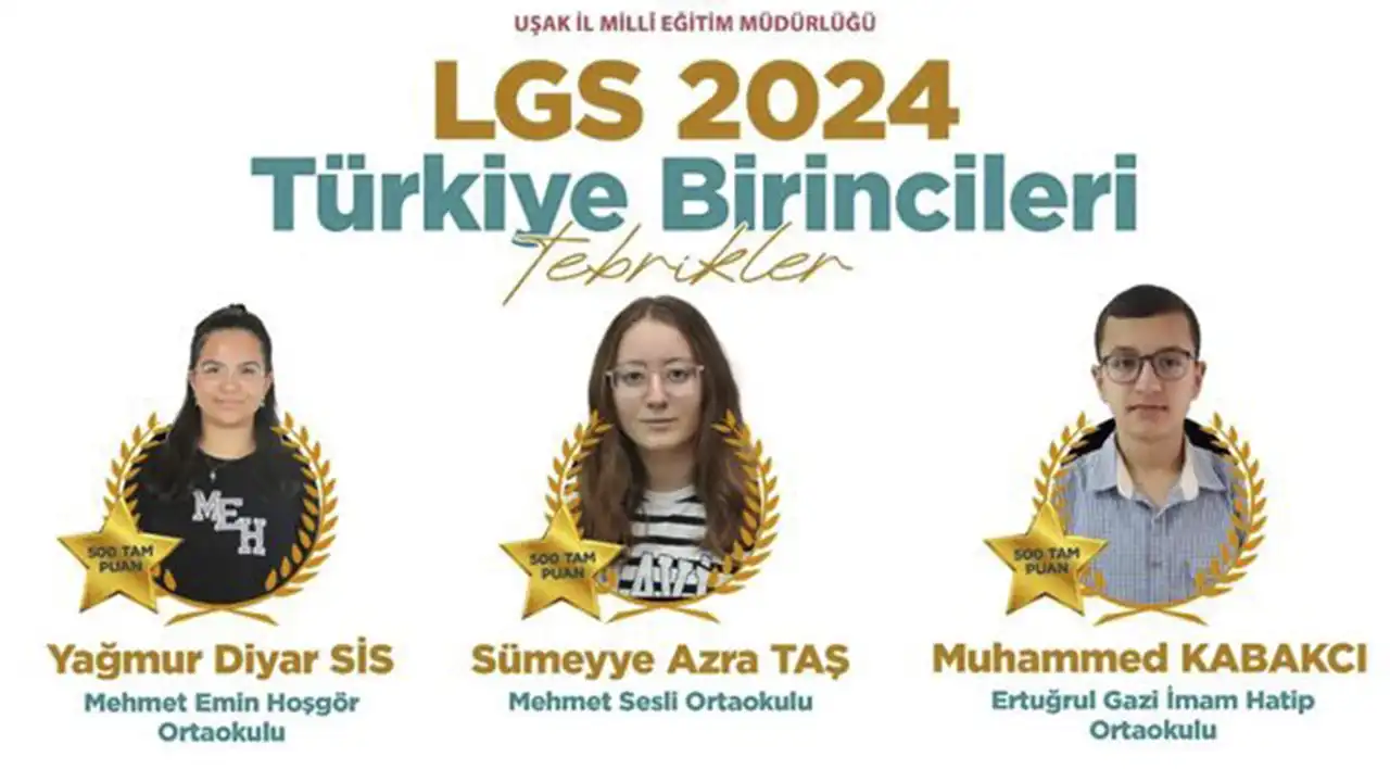 Uşak’tan 500 Tam Puan 3 LGS Türkiye Birincisi Çıktı