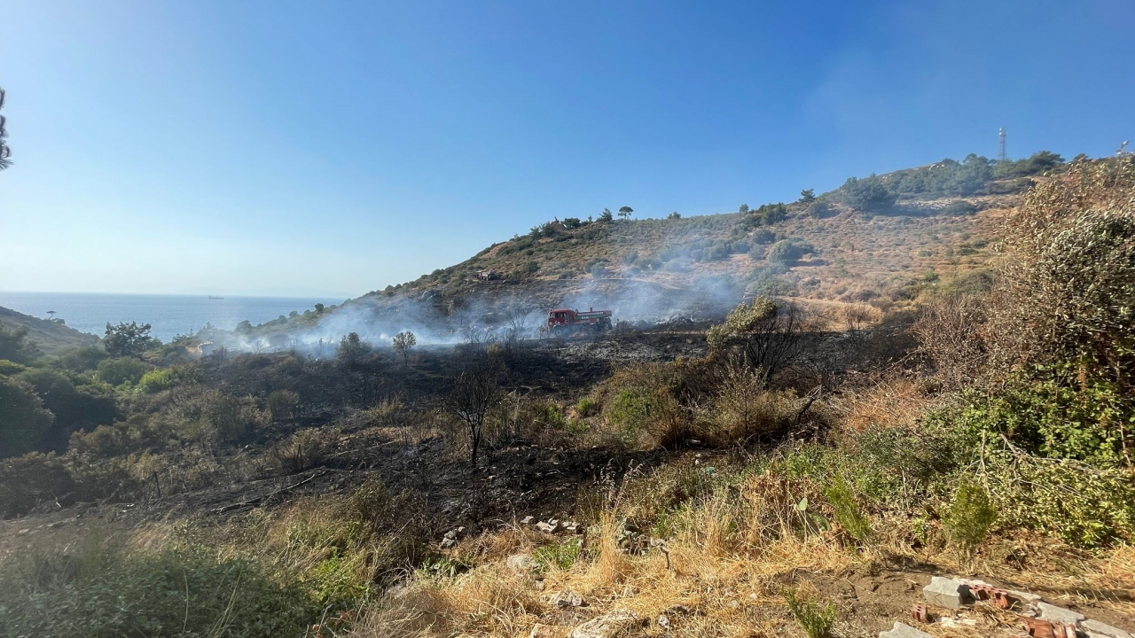 İzmir'de otomobilde çıkan yangın makilik alana sıçradı