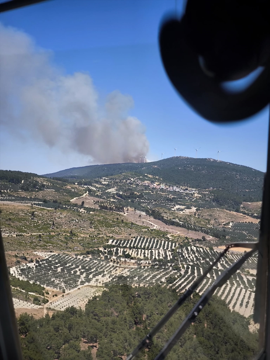 Manisa'nın Soma ilçesinde çıkan orman yangınına müdahale ediliyor