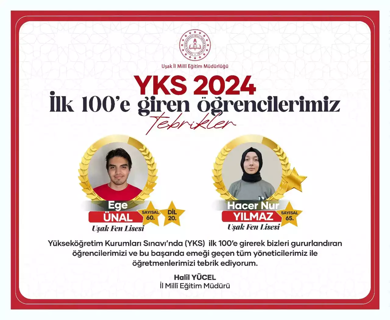 Uşak’ta YKS’de İlk 100'e  2 Öğrenci Girdi