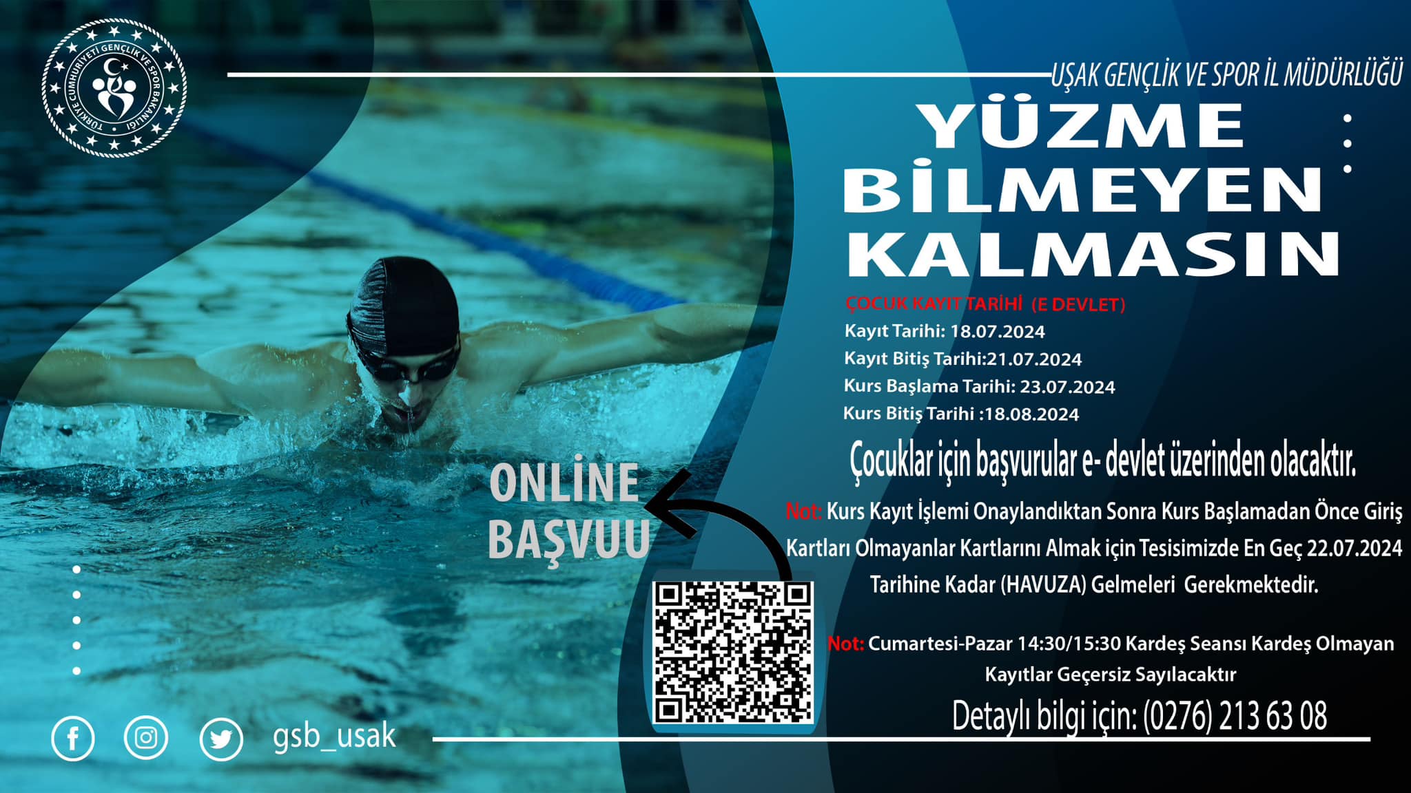 Uşak'ta 7'den 70'e Yüzme Kursu: Başvuru İçin Bugün Son..!