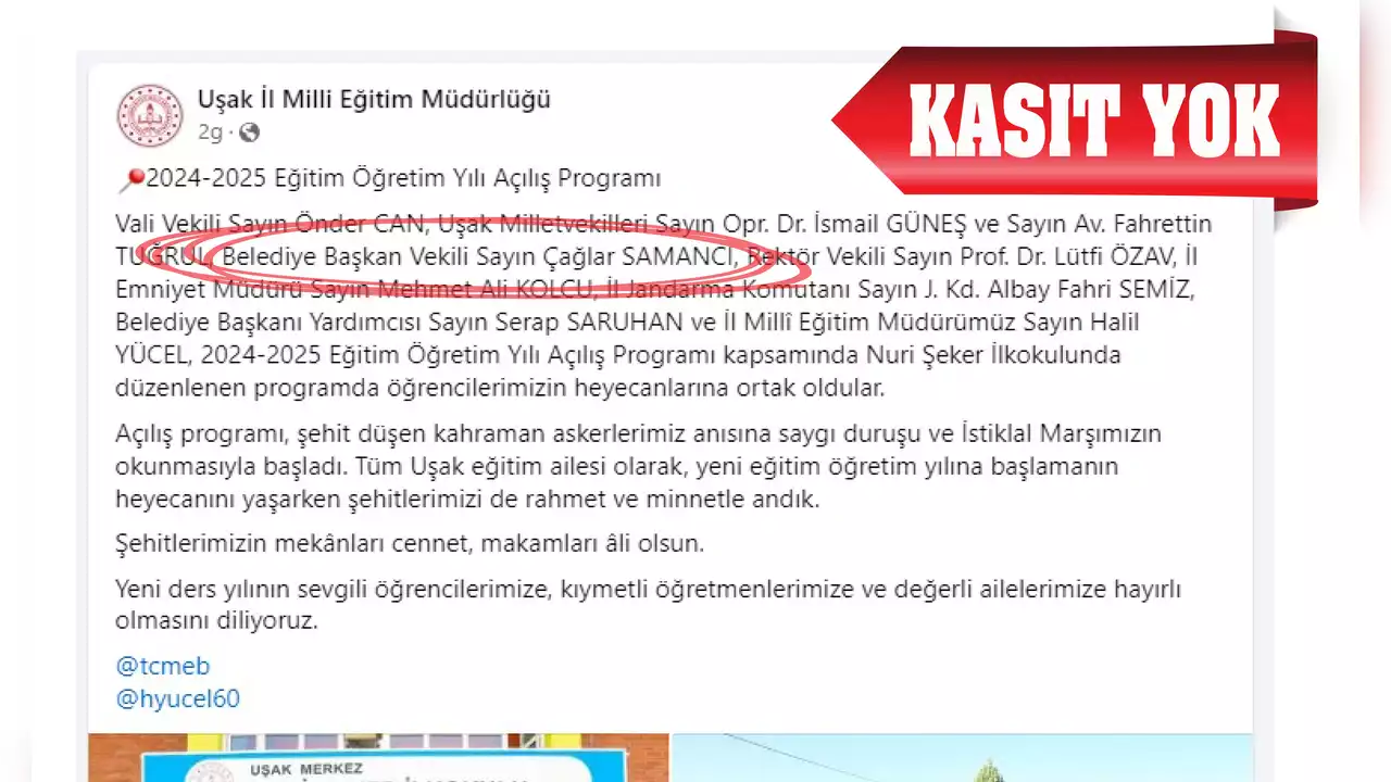 Uşak Milli Eğitim Müdürlüğü Yanlışı 3 Saat Sonra Düzeltti