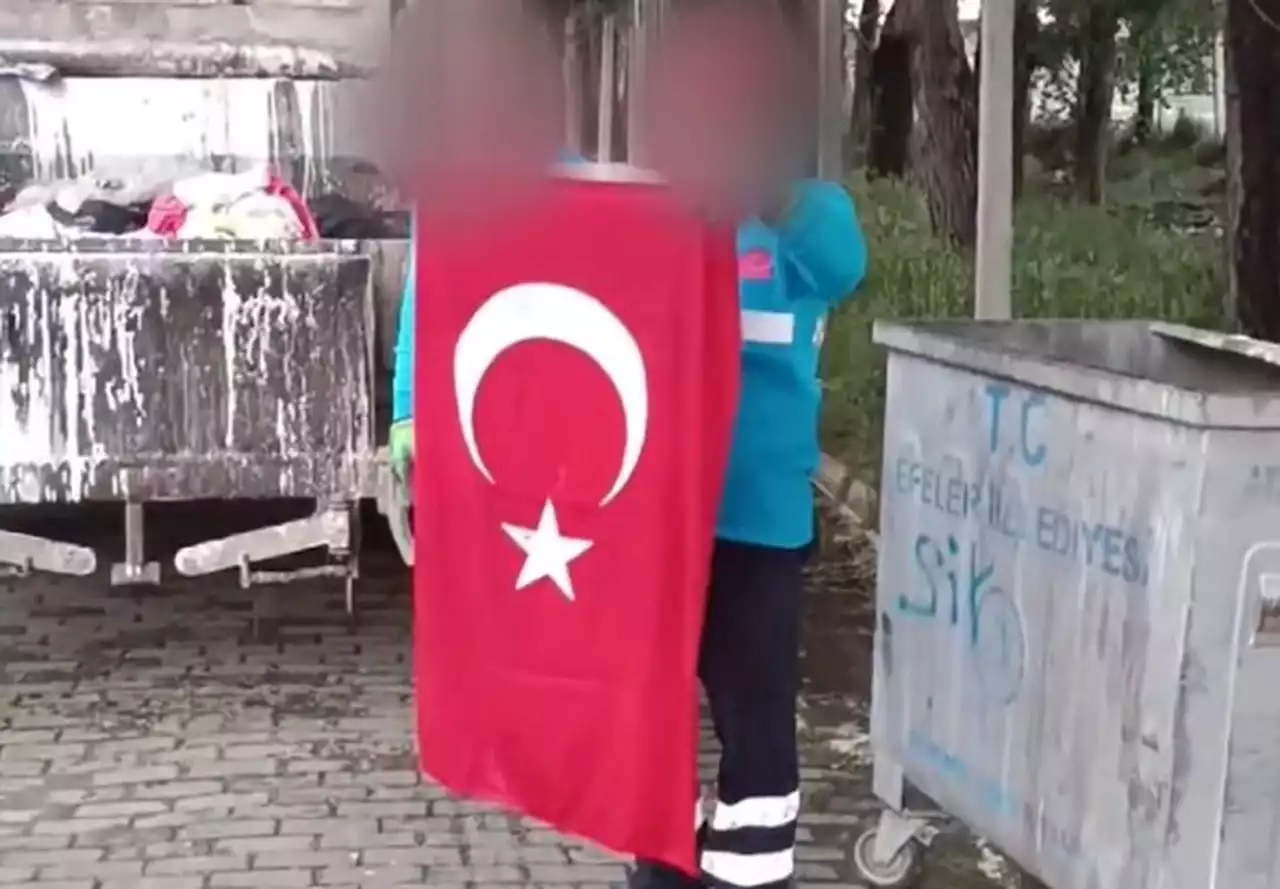 Aydın'da Türk bayrağını çöpe atıp kendileri bulmuş gibi yaptı