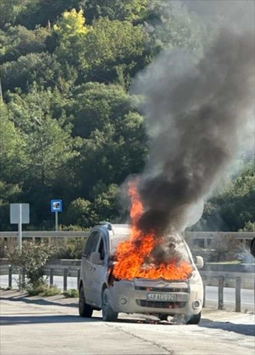Bodrum'da hafif ticari araçta çıkan yangın hasara neden oldu