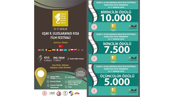 14 ÜLKENİN KATILACAĞI UŞAK KISA FİLM FESTİVALİ 13-17 ARALIK 2022  TARİHLERİNDE GERÇEKLEŞTİRİLECEK