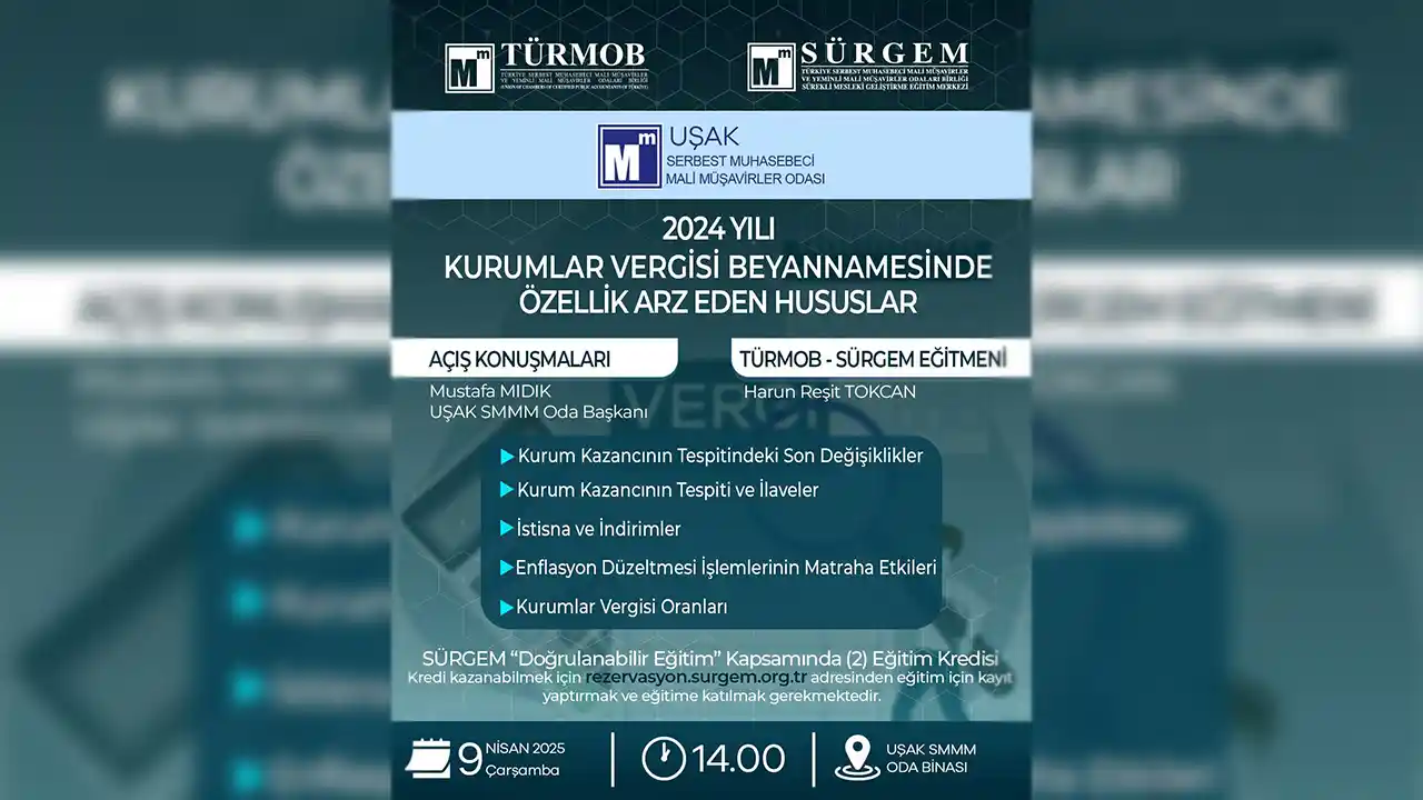 Uşak SMMM Odası’ndan Kurumlar Vergisi Beyannamesi Eğitimi