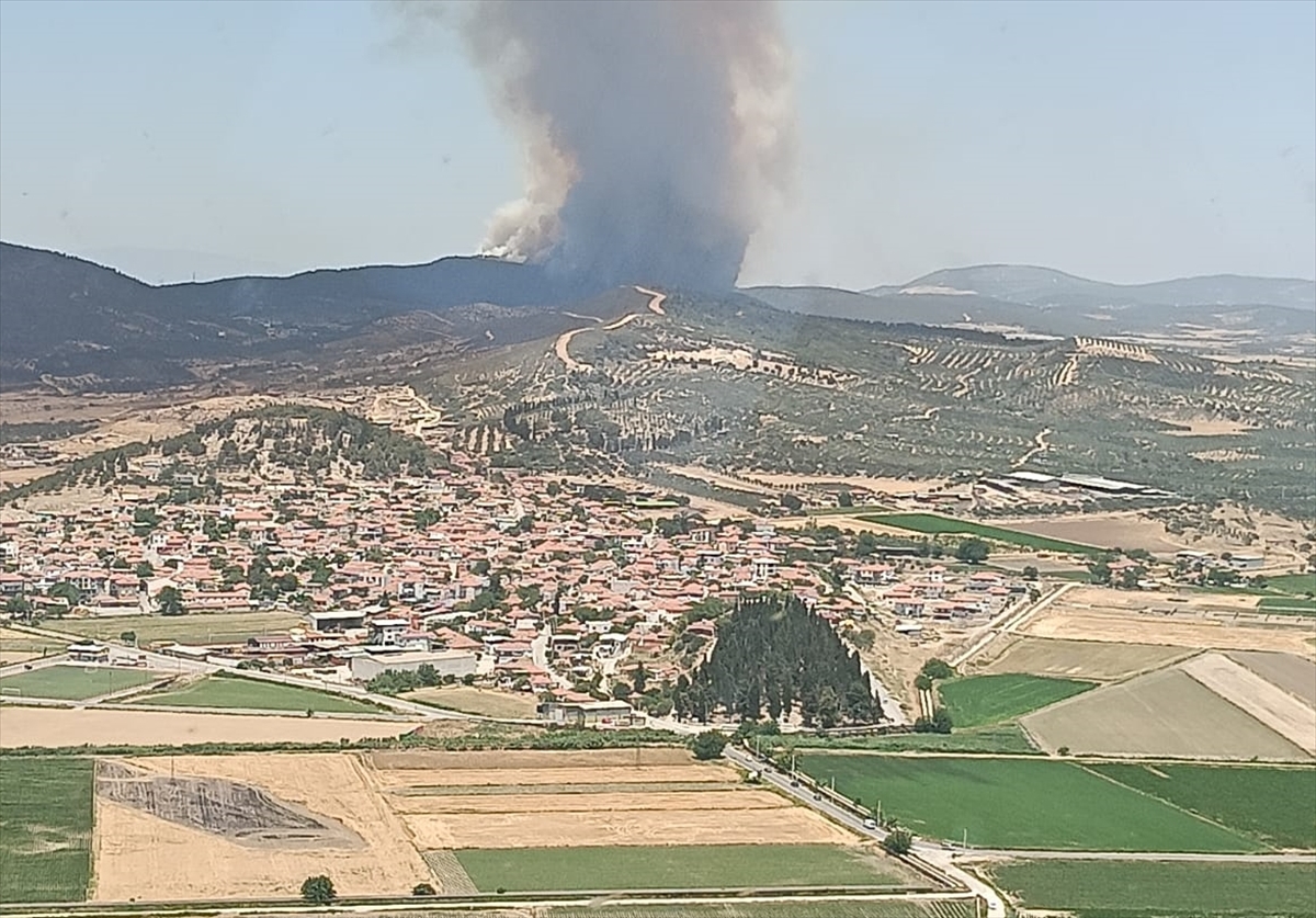 İzmir'in Foça ilçesinde çıkan orman yangınına müdahale ediliyor