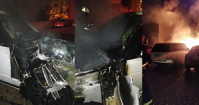 Uşak'ta park halindeki cip, benzin dökülerek yakıldı