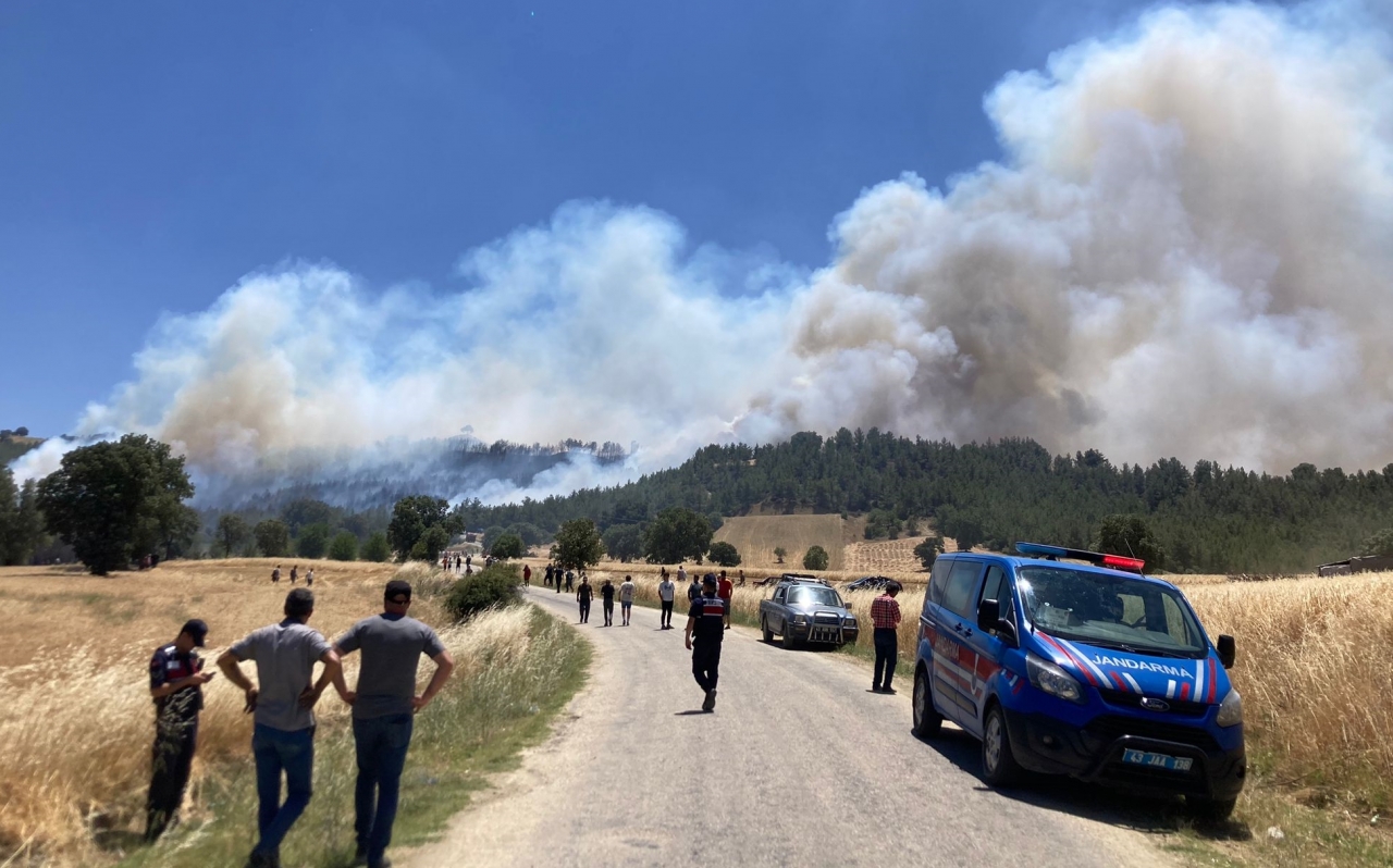 Gedizde ormanlık alanda çıkan yangına müdahale ediliyor