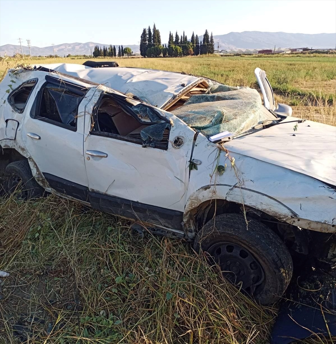 Tarlaya Devrilen Otomobilin Sürücüsü Yaralandı