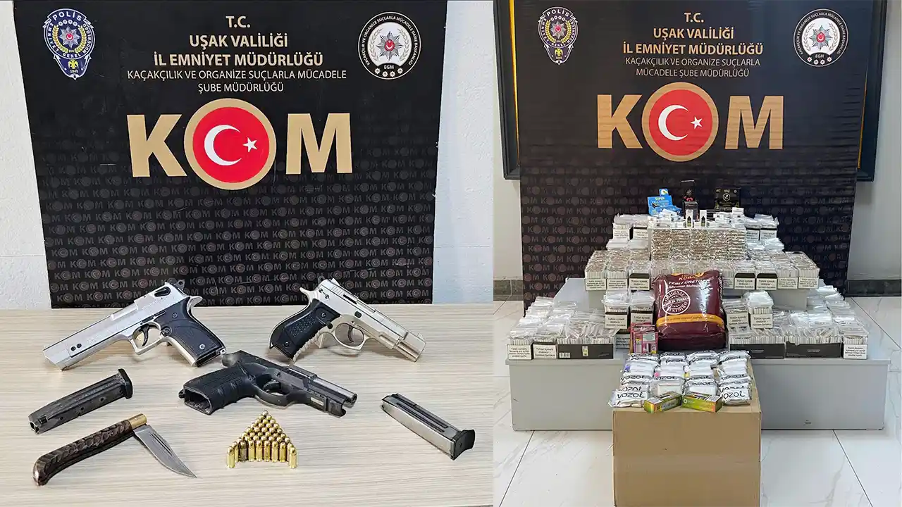 Uşak'ta Ruhsatsız Silah ve Kaçak Tütün Ele Geçirildi