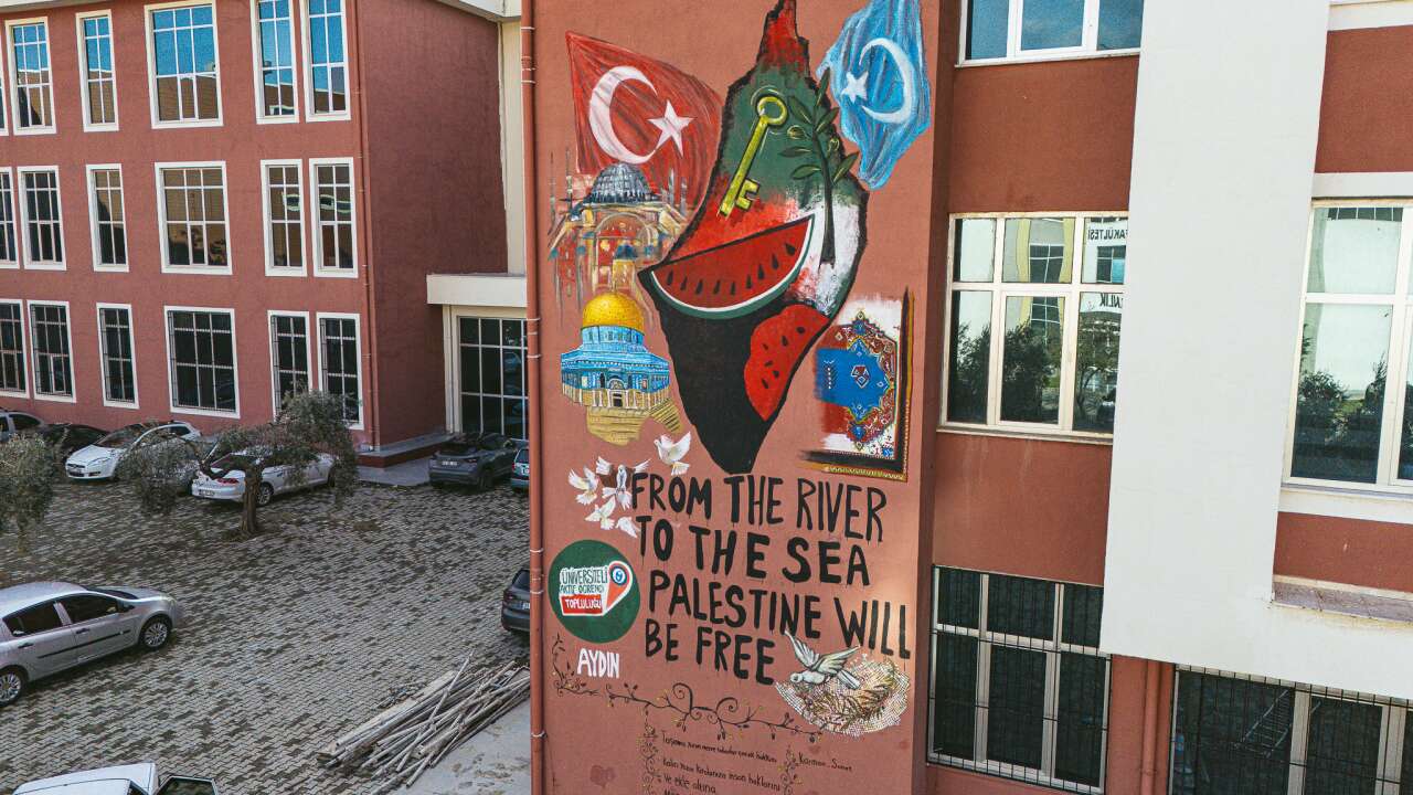 Aydın'da üniversite öğrencilerinden Filistin'e grafitili destek