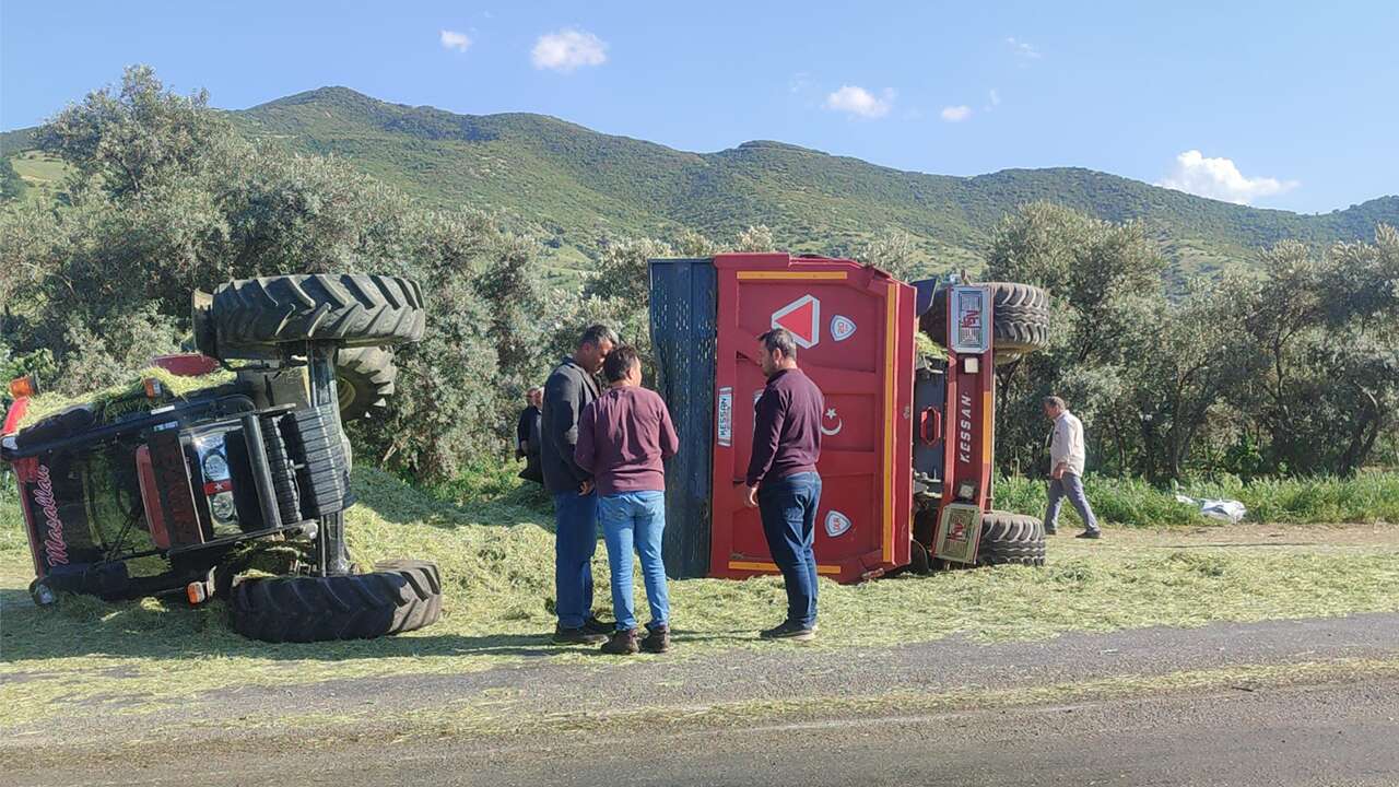 Ödemiş'te kamyon ile traktörün çarpıştığı kazada 2 kişi yaralandı