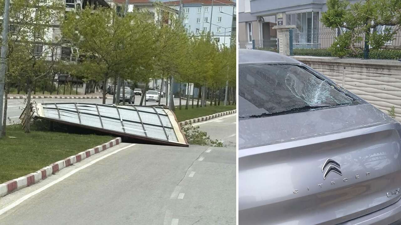 Uşak’ta fırtına ortalığı karıştırdı: Çatılar uçtu, araçlar zarar gördü