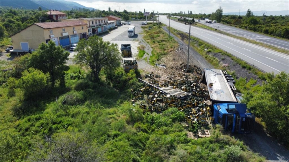 Afyonkarahisar'da devrilen tırın sürücüsü yaralandı