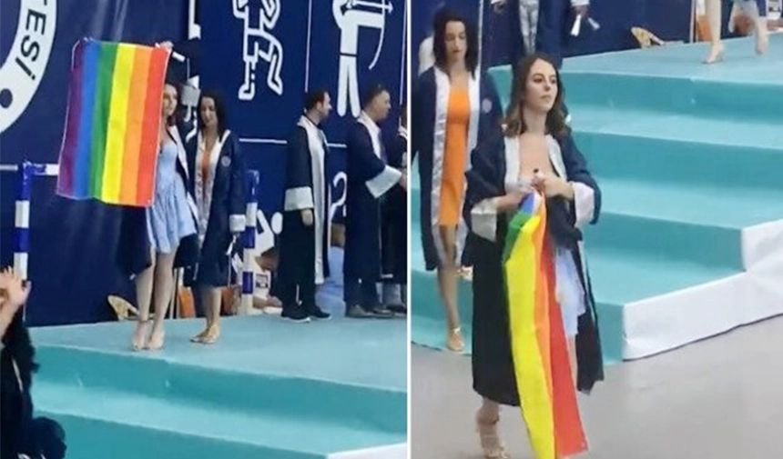 Uşak Üniversitesi Mezuniyet Töreninde LGBT Bayrağı Skandalı!