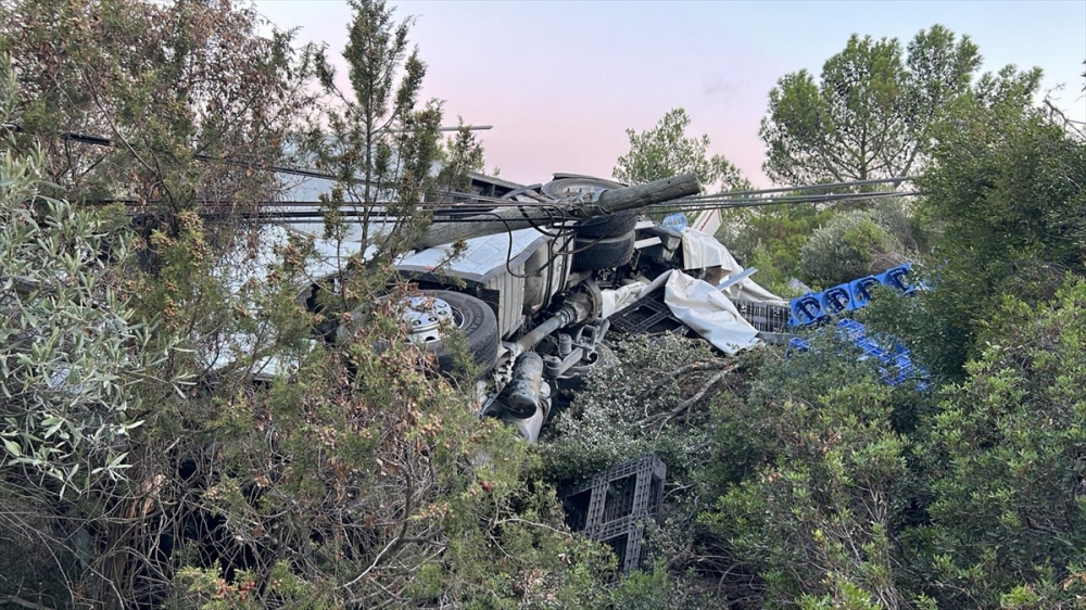 Bodrum'da ormanlık alana devrilen çekicinin sürücüsü yaralandı
