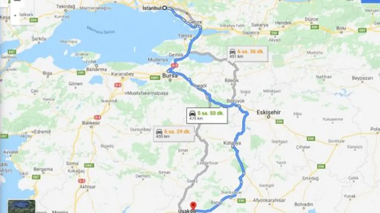 Uşak – İstanbul Arası Kaç Km Uşak – İstanbul Arası Mesafe