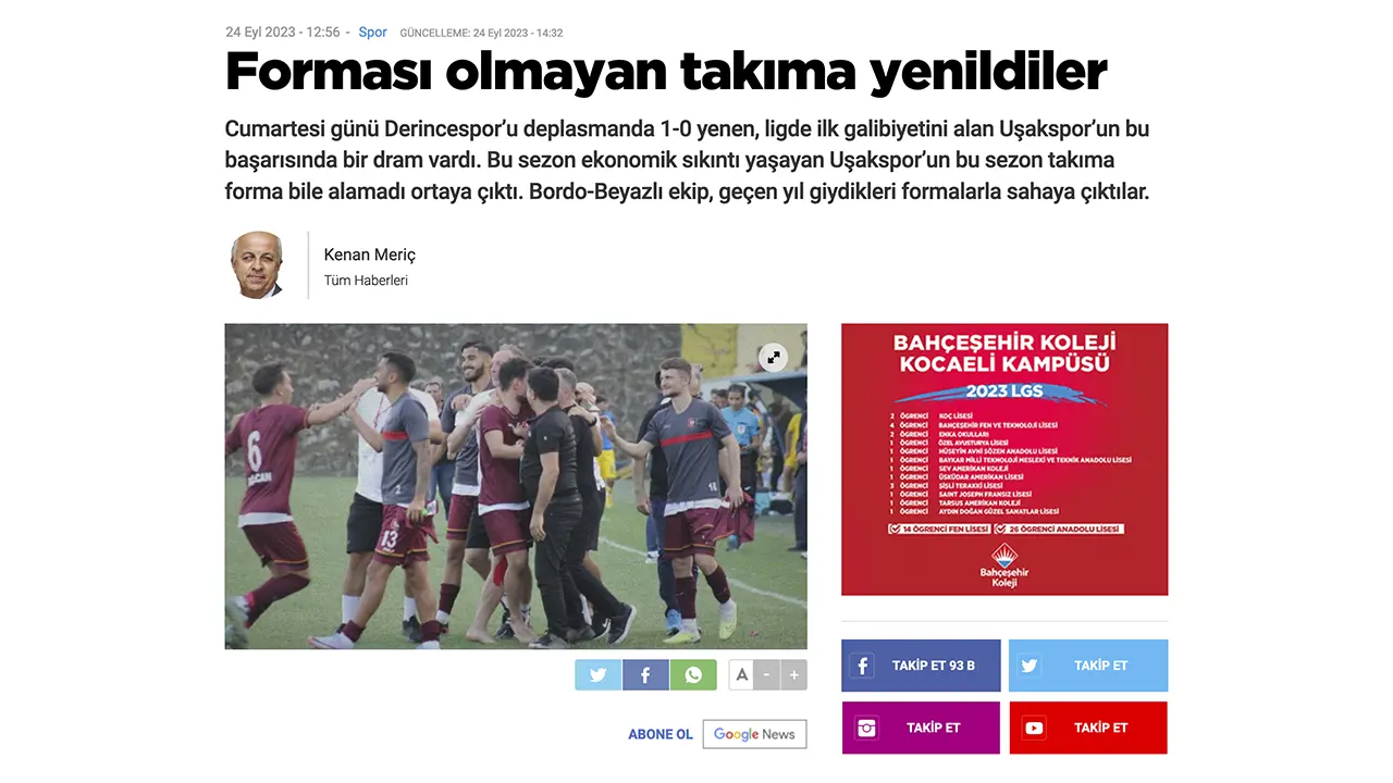 Uşakspor'un aciz durumunu Kocaeli basını böyle eleştirdi: Forması olmayan..